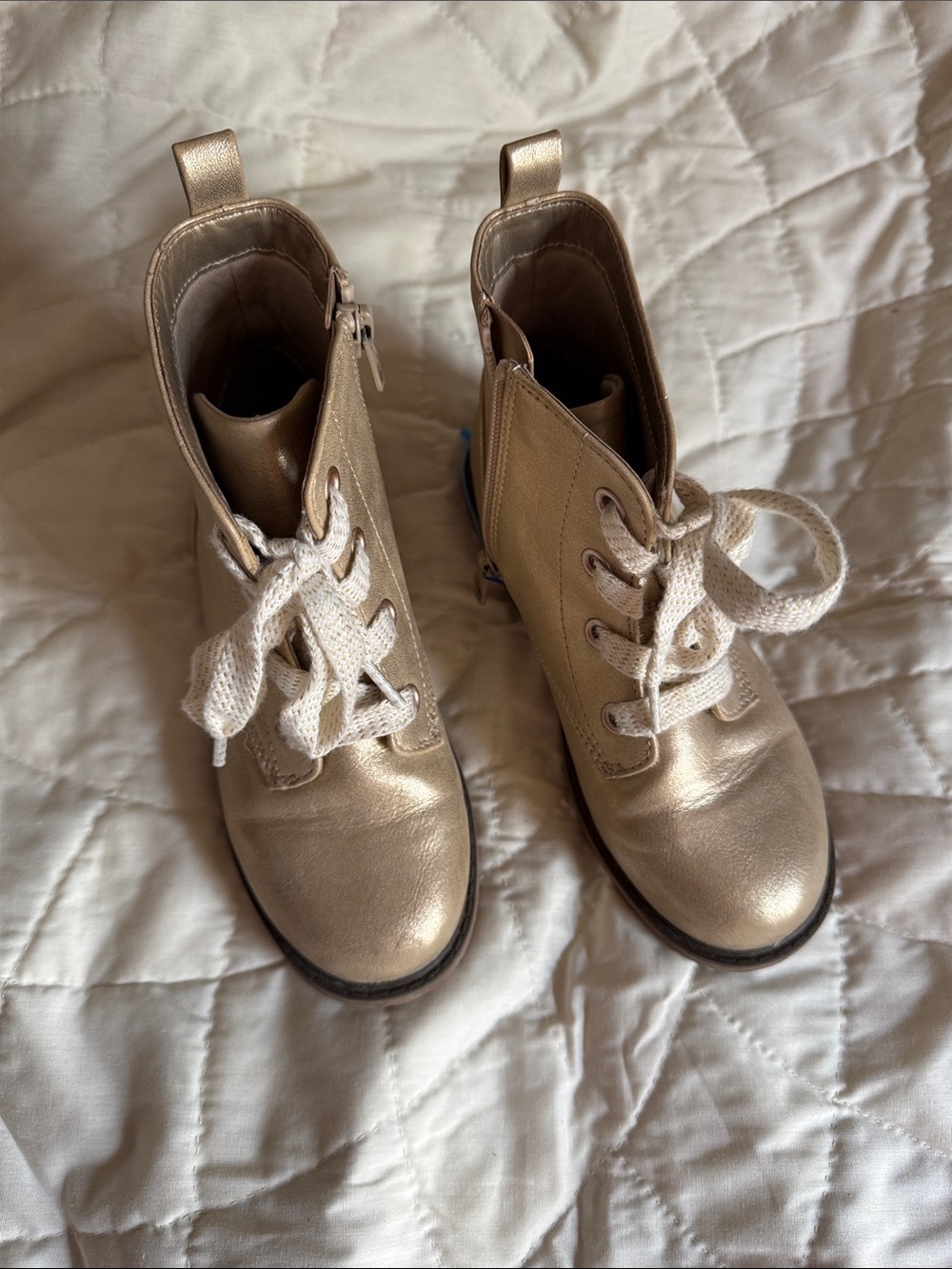 Kids Metallic Lace-Up Ankle Boots - Gold
